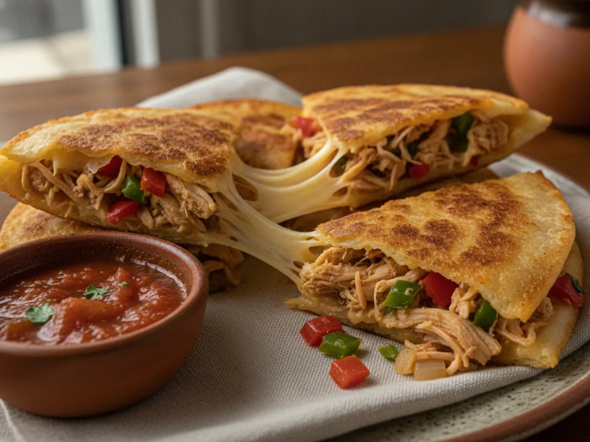 Cheesy crispy chicken quesadilla
